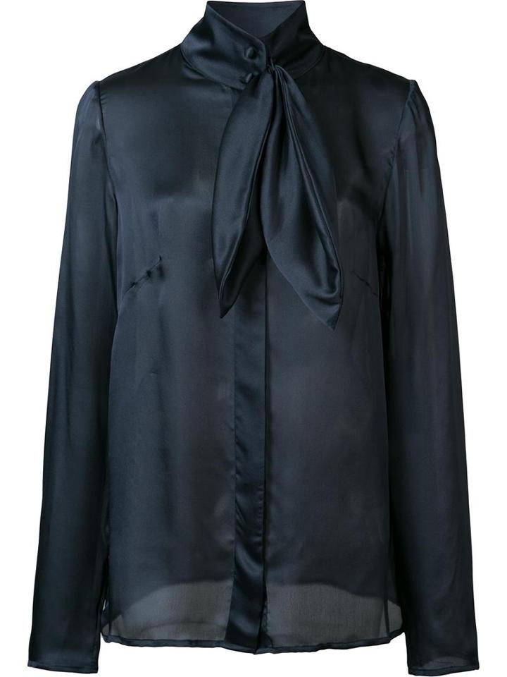 Ryan Roche Neck Bow Shirt, Women's, Size: 6, Blue, Silk