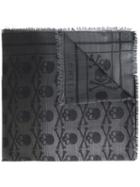 Philipp Plein - Skull Print Scarf - Men - Silk/modal/wool - One Size, Grey, Silk/modal/wool