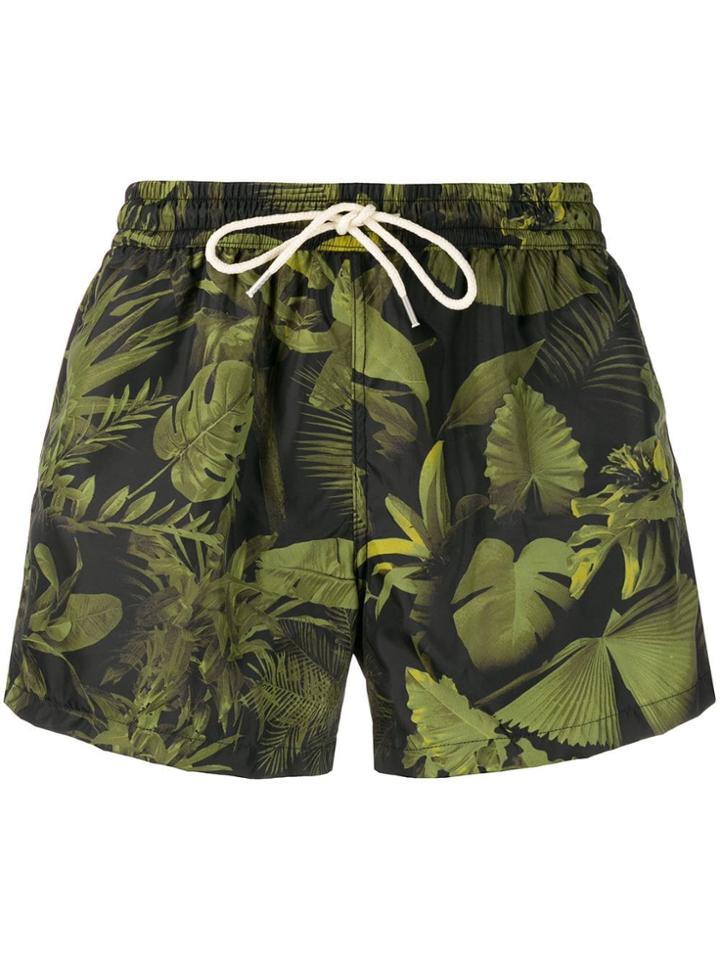 Nos Beachwear Leaf Print Swim Shorts - Green