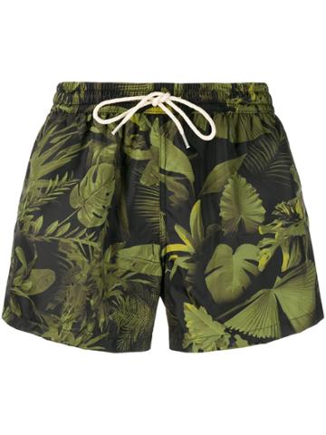Nos Beachwear Leaf Print Swim Shorts - Green