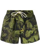 Nos Beachwear Leaf Print Swim Shorts - Green
