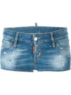 Dsquared2 Distressed Mini Denim Shorts, Women's, Size: 38, Blue, Cotton/spandex/elastane/polyester/calf Leather