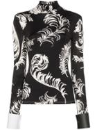 Loewe Feather-print Contrast-cuff Top - Black