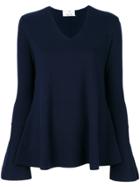 Allude Fine Knit Bell Sleeve Sweater - Blue