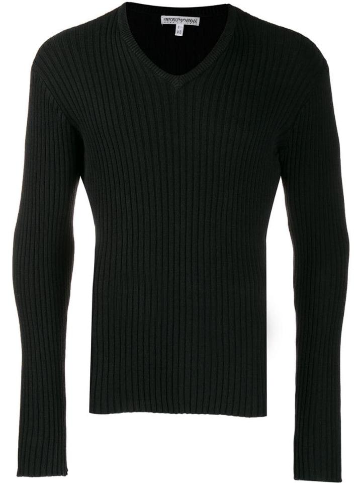 Giorgio Armani Pre-owned 1990's Ribbed Slim Jumper - Black