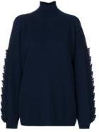 Barrie Fringe Detail Turtleneck Jumper - Blue