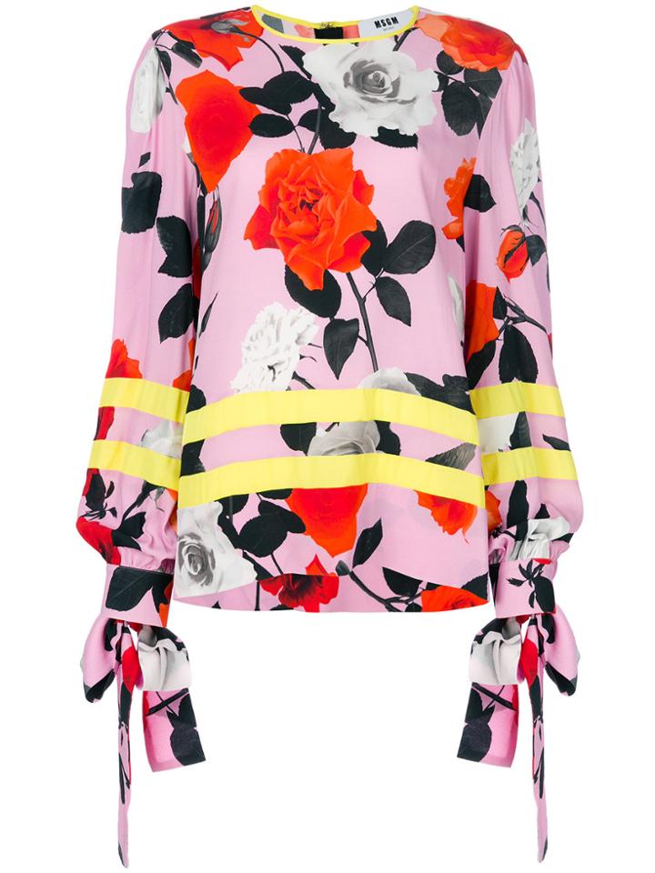 Msgm Rose Print Blouse - Pink & Purple