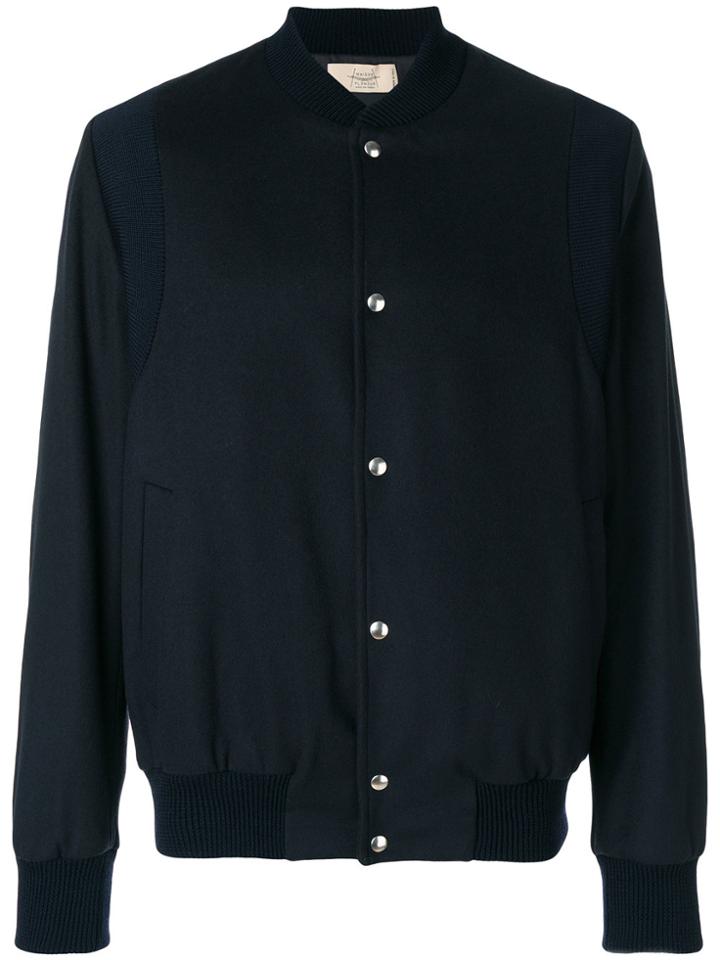 Maison Flaneur Snap Button Bomber Jacket - Blue