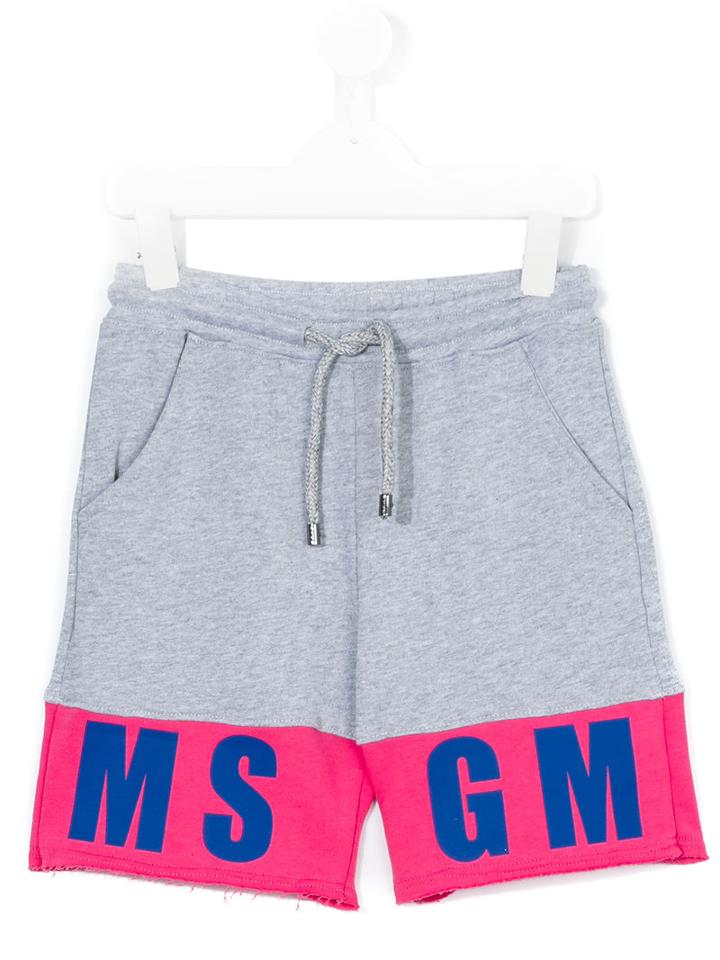 Msgm Kids - Logo Print Jogging Shorts - Kids - Cotton - 6 Yrs, Grey