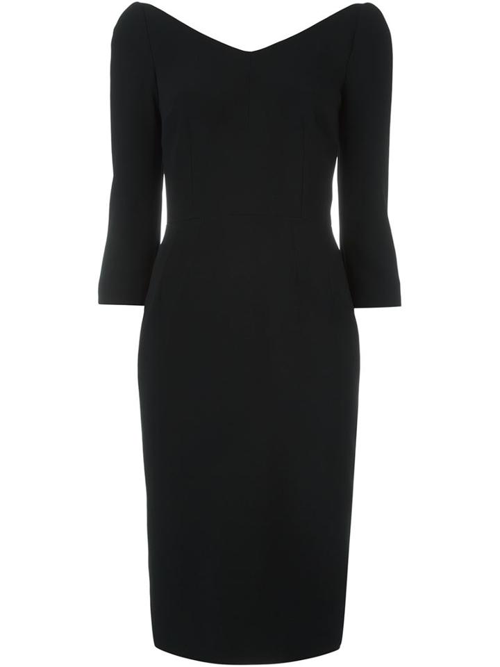 Dolce & Gabbana Scooped V-neck Dress, Women's, Size: 44, Black, Viscose/acetate/spandex/elastane/silk