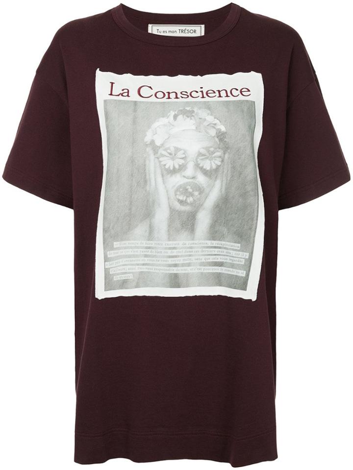 Tu Es Mon Trésor Le Conscience Printed T-shirt - Pink & Purple