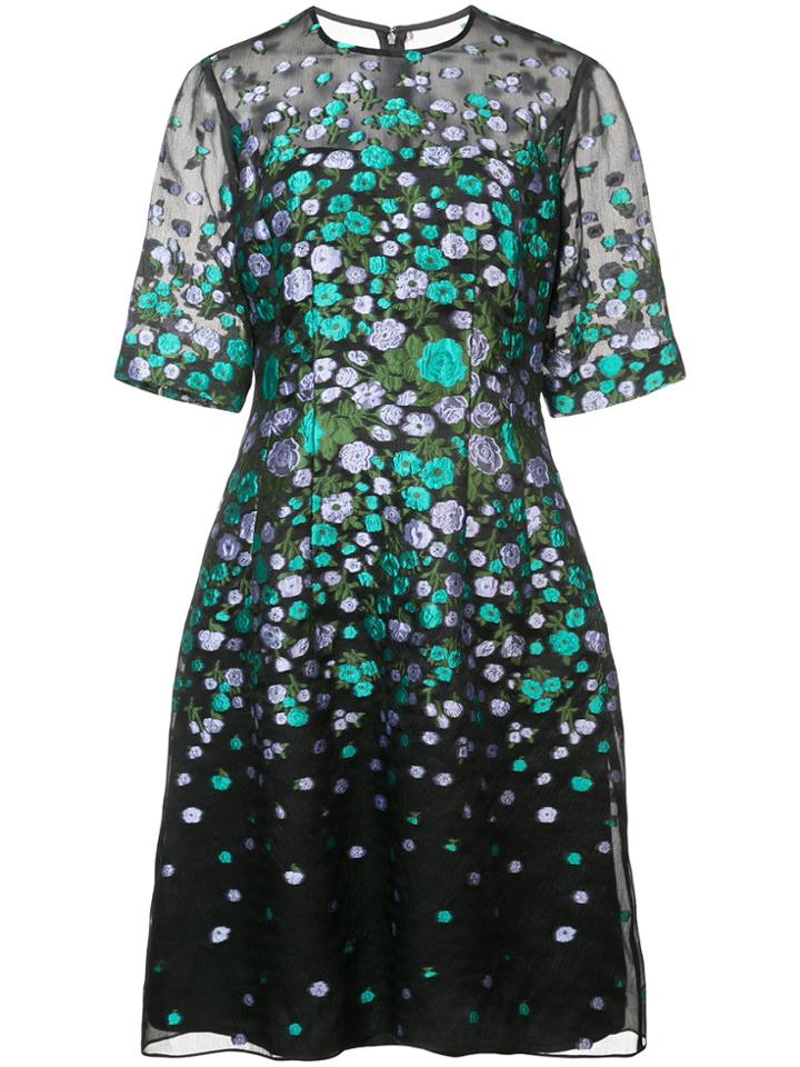 Lela Rose Scattered Flower Fit And Flare Dress - Black