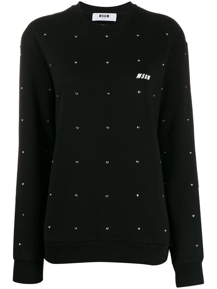 Msgm Micro Heart Rhinestones Sweatshirt - Black