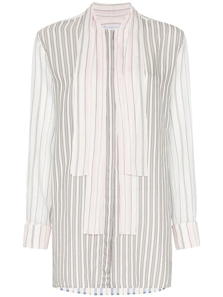 Jw Anderson Stripe Print Tie Neck Shirt - White