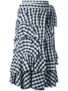 Erika Cavallini - Checked Ruffled Skirt - Women - Cotton/linen/flax - 40, Blue, Cotton/linen/flax