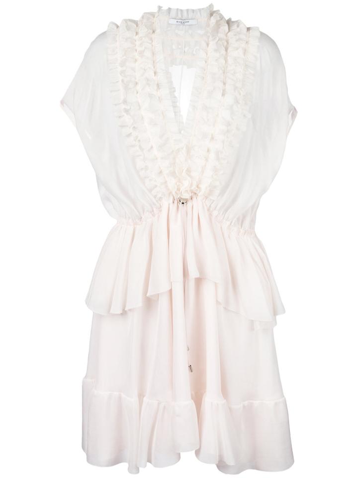 Givenchy Ruffle Trim Sheer Panel Dress - Pink & Purple
