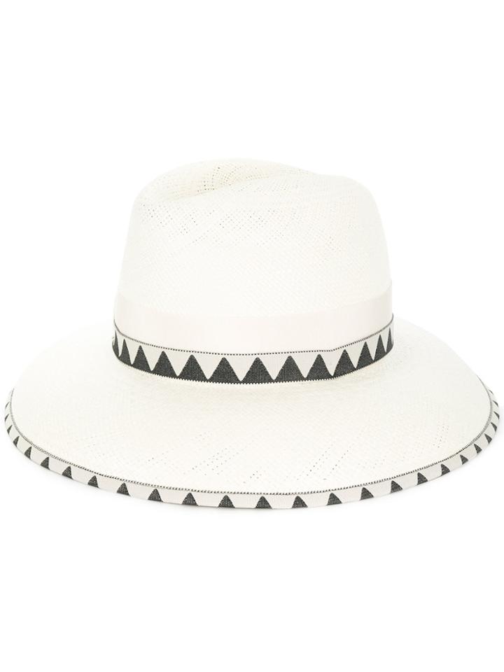 Borsalino Zig-zag Trim Woven Hat - White