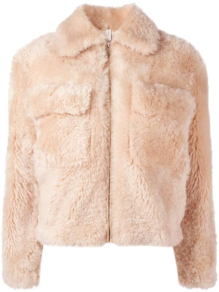 Helmut Lang 'teddy' Cropped Jacket, Women's, Size: Xs, Nude/neutrals, Silk/lamb Skin/sheep Skin/shearling