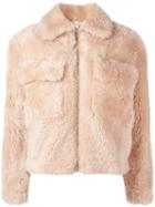 Helmut Lang 'teddy' Cropped Jacket, Women's, Size: Xs, Nude/neutrals, Silk/lamb Skin/sheep Skin/shearling