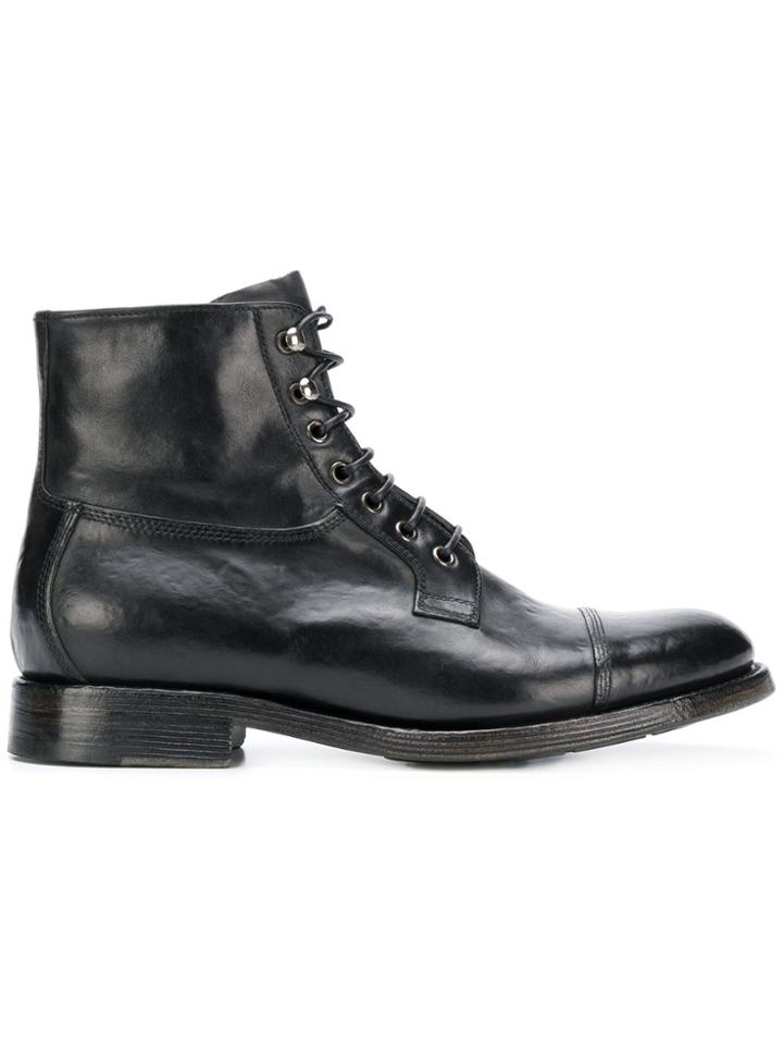 Silvano Sassetti Leather Lace-up Boots - Black