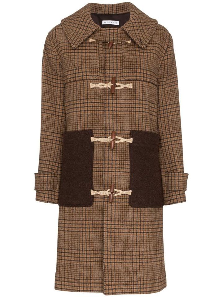 Rejina Pyo Check Print Hooded Wool Duffle Coat - Brown