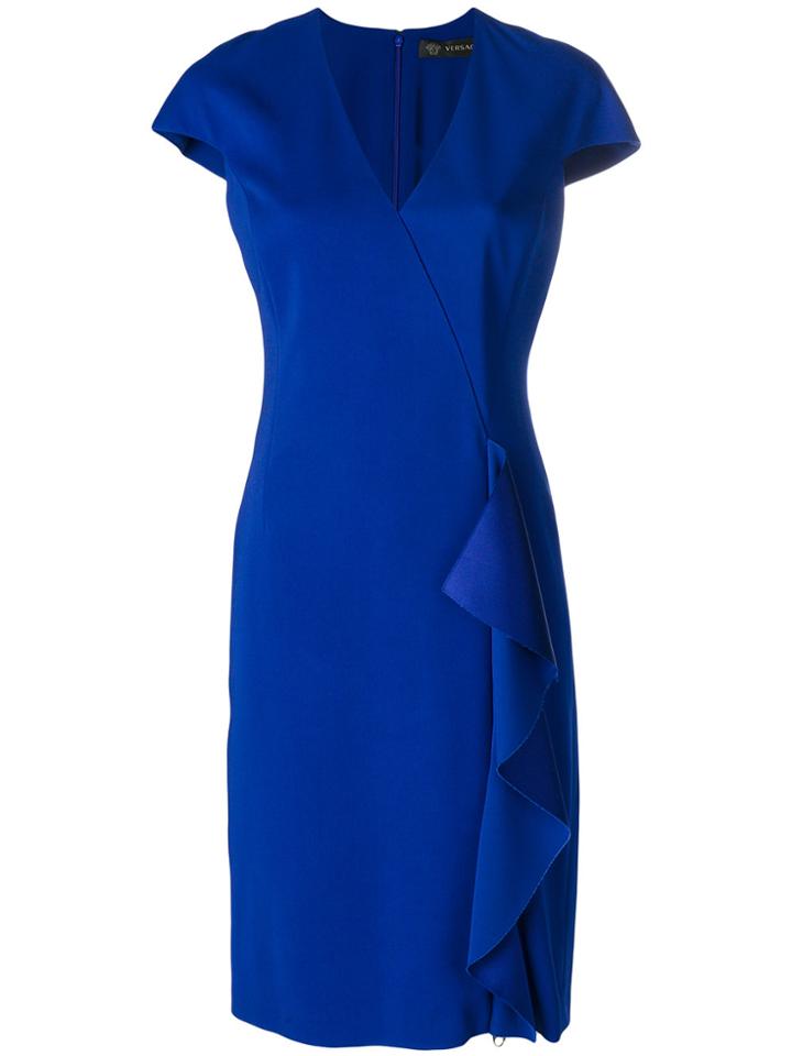 Versace Ruffle-trimmed Dress - Blue