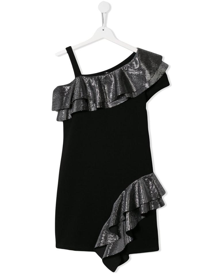 Balmain Kids Teen Frill Trim Off-the-shoulder Dress - Black