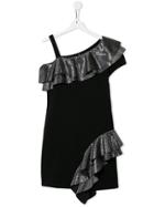 Balmain Kids Teen Frill Trim Off-the-shoulder Dress - Black