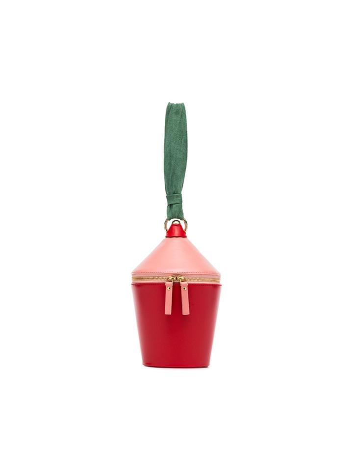 Staud Red And Pink Minnow Leather Suede Bucket Bag