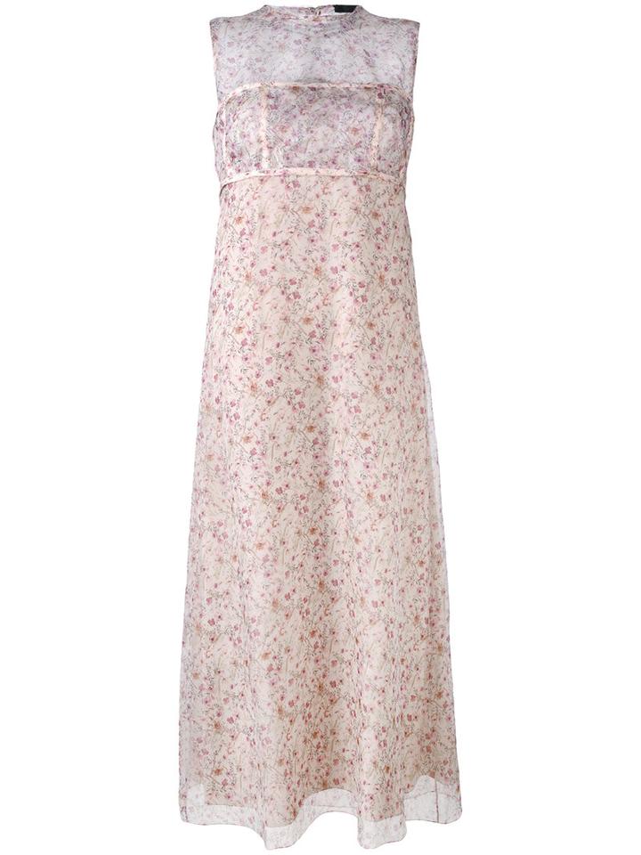 Floral Print Dress - Women - Silk - 40, Nude/neutrals, Silk, Calvin Klein Collection
