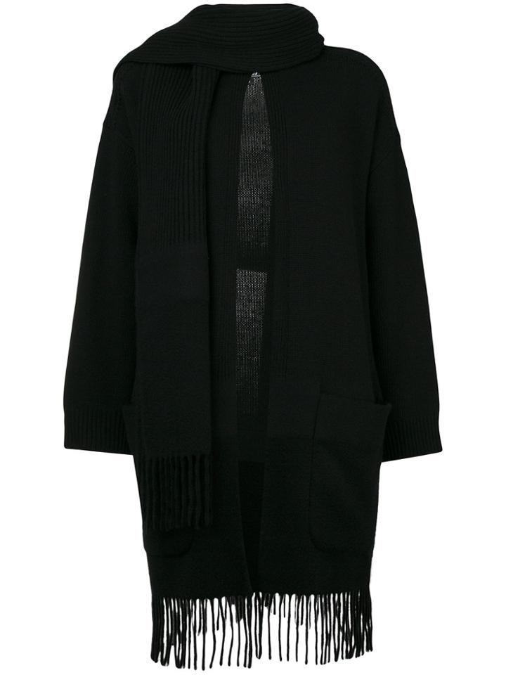 Salvatore Ferragamo Fringed Cardigan With Scarf - Black