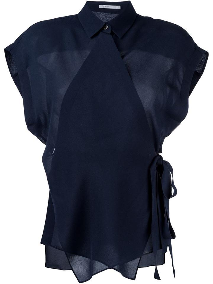 T By Alexander Wang Wrap Style Shortsleeved Shirt, Women's, Size: 4, Blue, Silk
