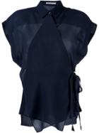 T By Alexander Wang Wrap Style Shortsleeved Shirt, Women's, Size: 4, Blue, Silk