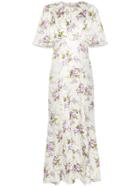 Les Reveries Floral Print Front Slit Silk Maxi Dress - Neutrals