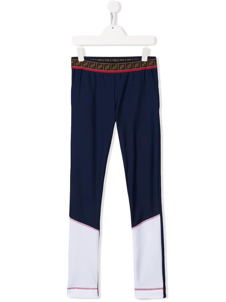 Fendi Kids Logo Trim Leggings - Blue