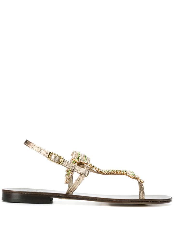 Emanuela Caruso Embellished Snake Strap Sandals - Metallic
