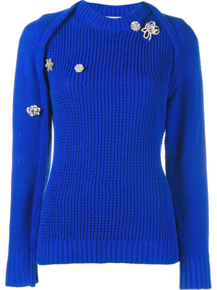 Preen By Thornton Bregazzi Embellished Ribbed Jumper, Women's, Size: Medium, Blue, Cotton