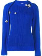 Preen By Thornton Bregazzi Embellished Ribbed Jumper, Women's, Size: Medium, Blue, Cotton