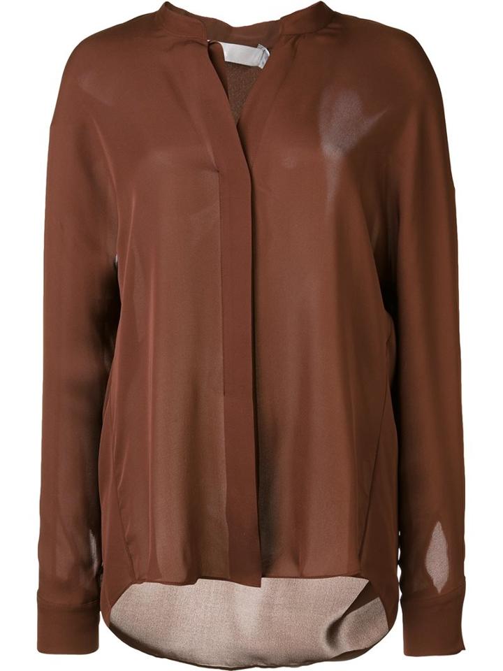 Vince Band Collar Shirt, Women's, Size: 2, Brown, Silk