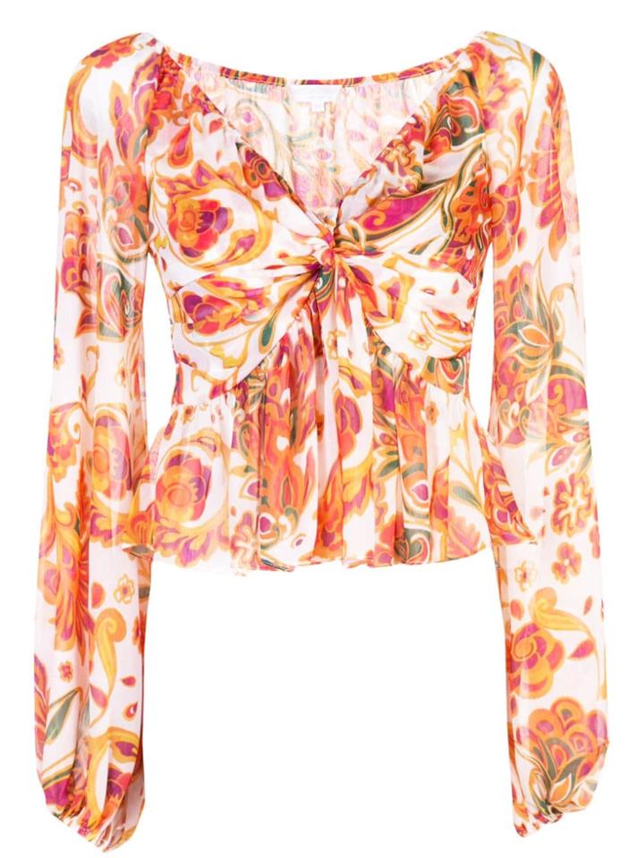 Caroline Constas Printed V-neck Blouse - Orange