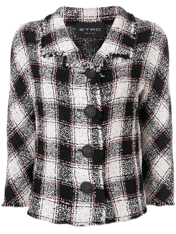 Etro Tartan Pattern Tweed Jacket - Black