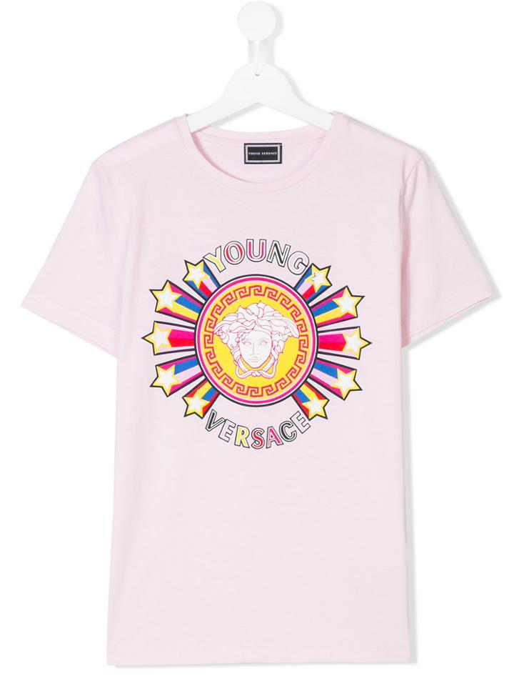 Young Versace Logo Star Burst Print T-shirt - Pink & Purple