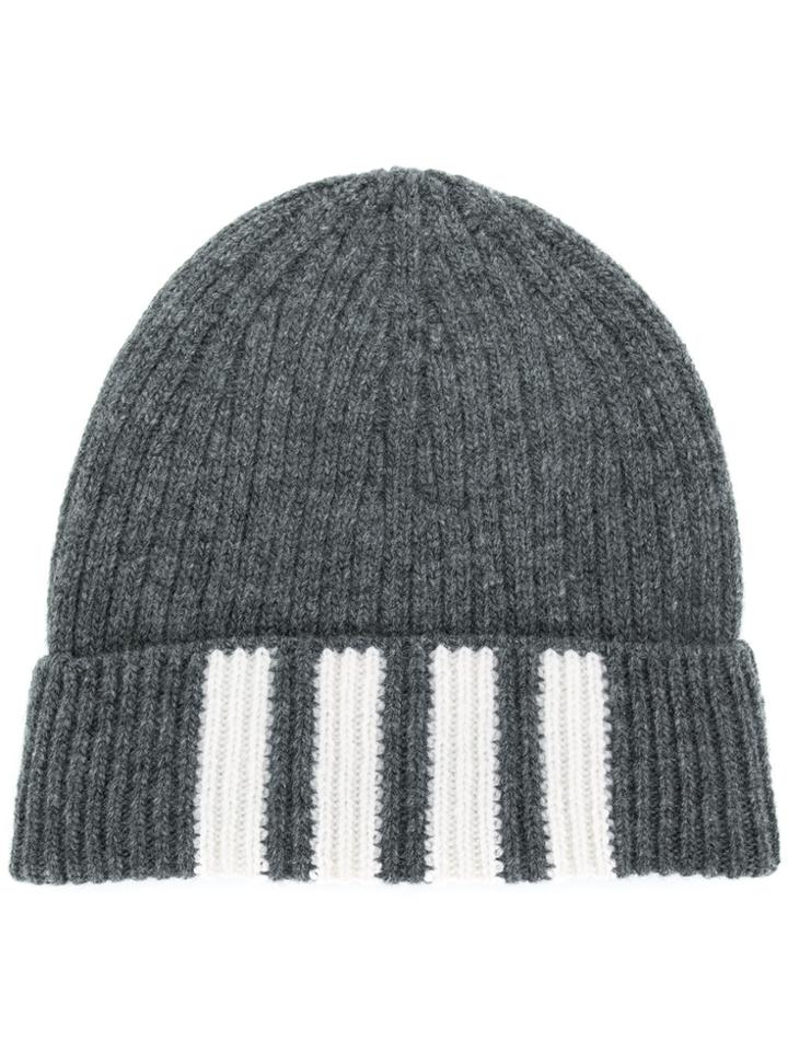 Thom Browne Stripe Hem Beanie - Grey