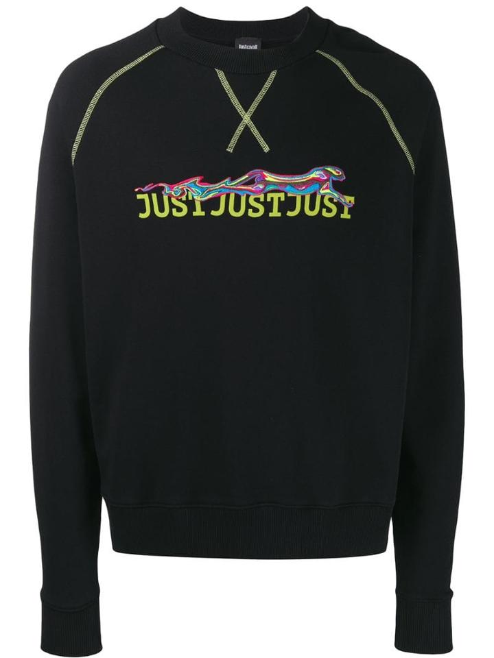 Just Cavalli Cheetah Embroidered Sweatshirt - Black