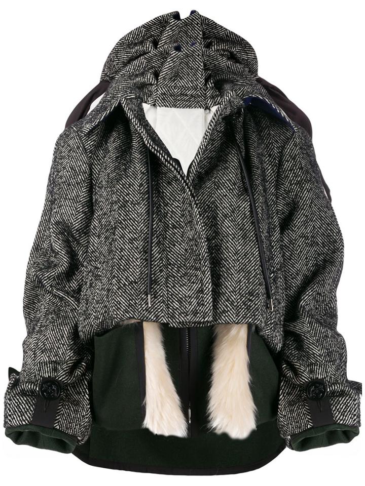 Sacai Herringbone Layered Jacket - Black