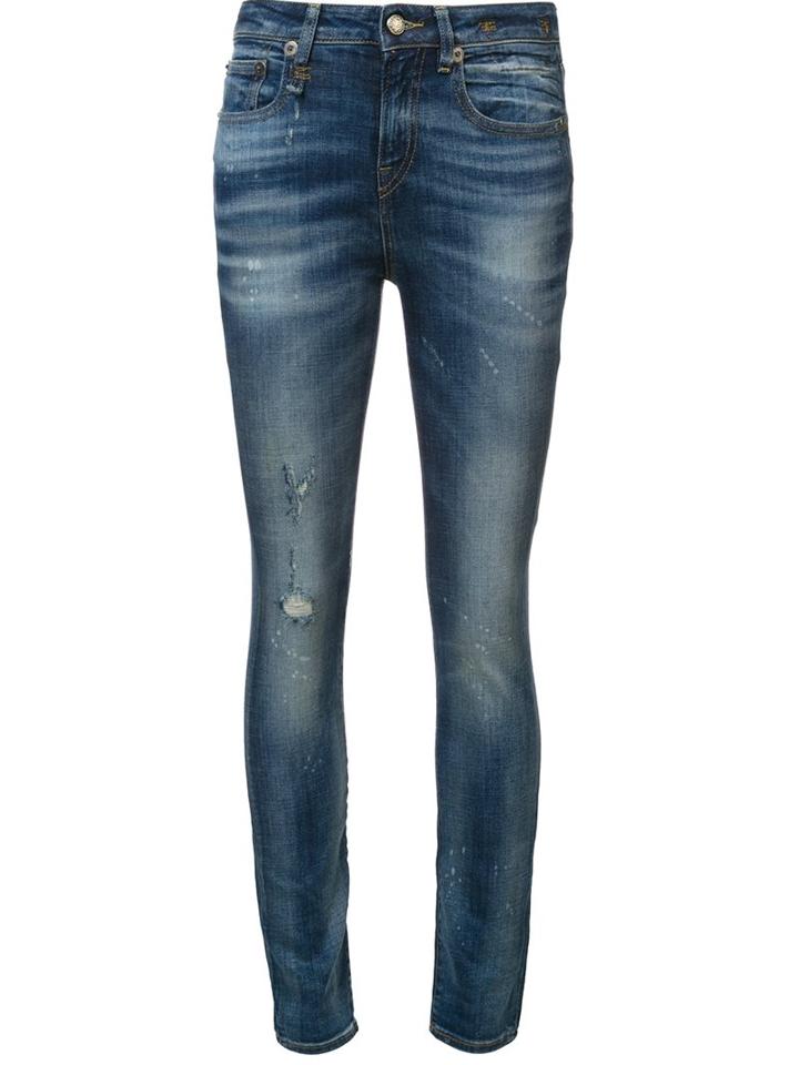 R13 Mid Rise Skinny Jeans, Women's, Size: 28, Blue, Cotton/spandex/elastane