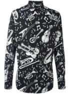 Dolce & Gabbana Musical Instrument Print Shirt, Men's, Size: 43, Black, Cotton