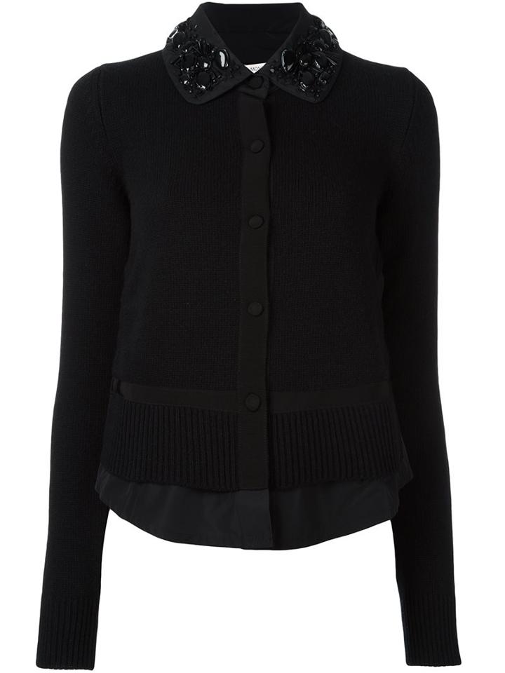 Moncler Embellished Collar Cardigan, Women's, Size: Small, Black, Polyester/cashmere/wool