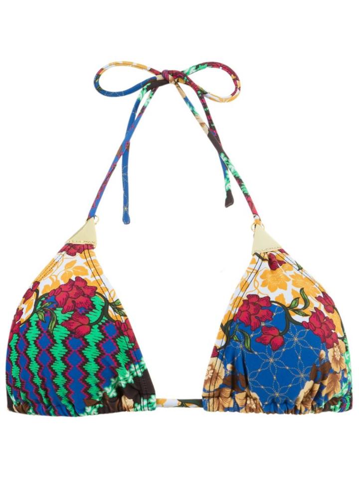 Blue Man Print Embellished Triangle Bikini Top