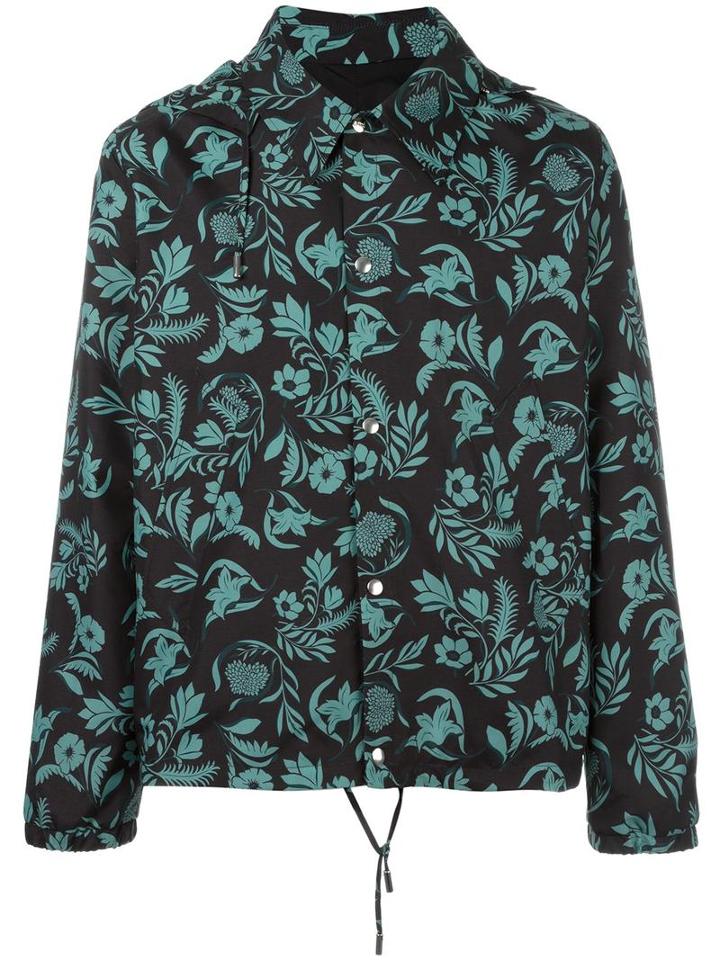 Ami Alexandre Mattiussi Plants Print Hooded Jacket, Men's, Size: Large, Black, Polyester/polyamide